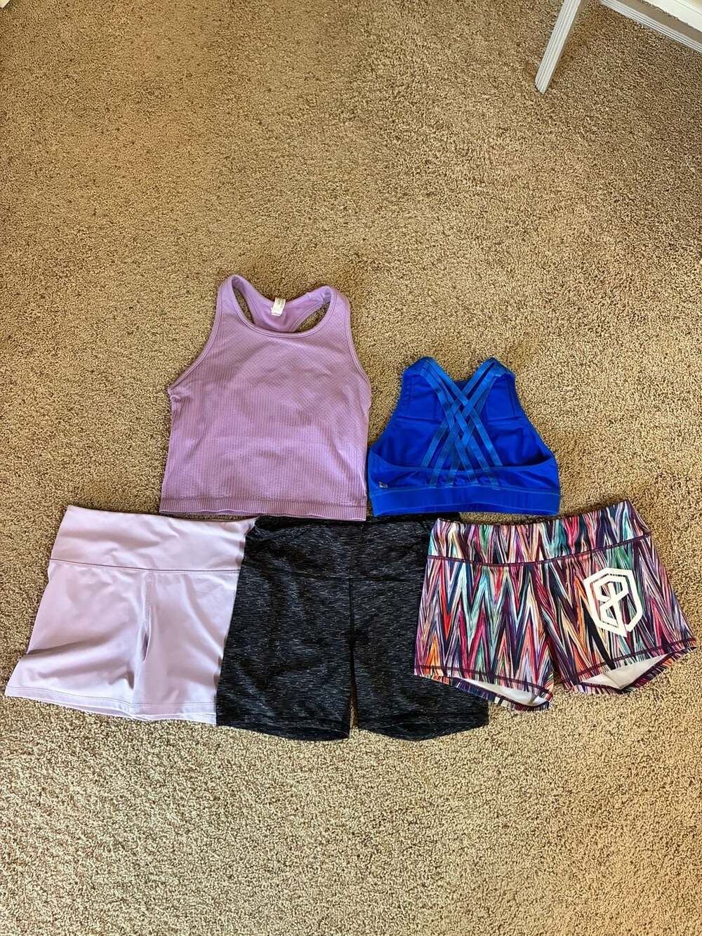 Women's Activewear Lot: Tank Tops, Sports Bra, and Workout Shorts Size M